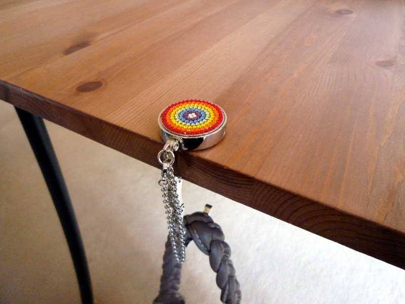 Rainbow foldable bag hanger, purse hook, bag holder made with Swarovski flatback crystals