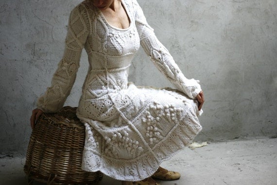 Off-white hand knit dress - wedding dress - custom order