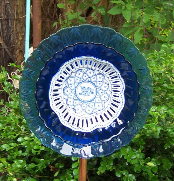 Cobalt Blue Glass Flower Garden Yard Art
