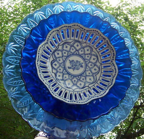 Cobalt Blue Glass Flower Garden Yard Art