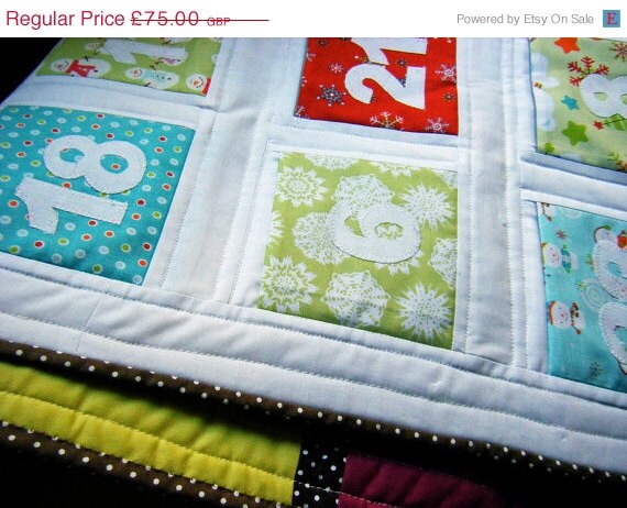 Reversible Advent Calendar - Large Pockets - Funky Christmas - Doublesided Wallhanging - Large Quilted Advent Calendar