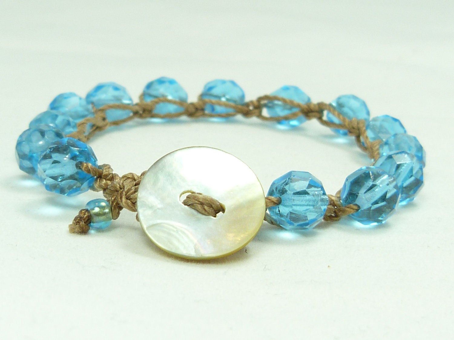 Turquoise blue beaded crochet bracelet, boho chic, to coordinate with other wrap bracelets or wear alone.
