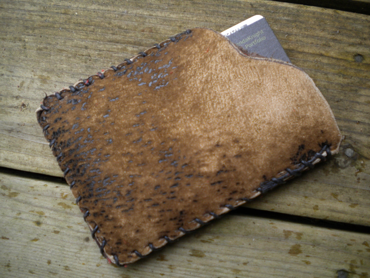 Textured Leather Hand Stitched Credit Card ID Holder