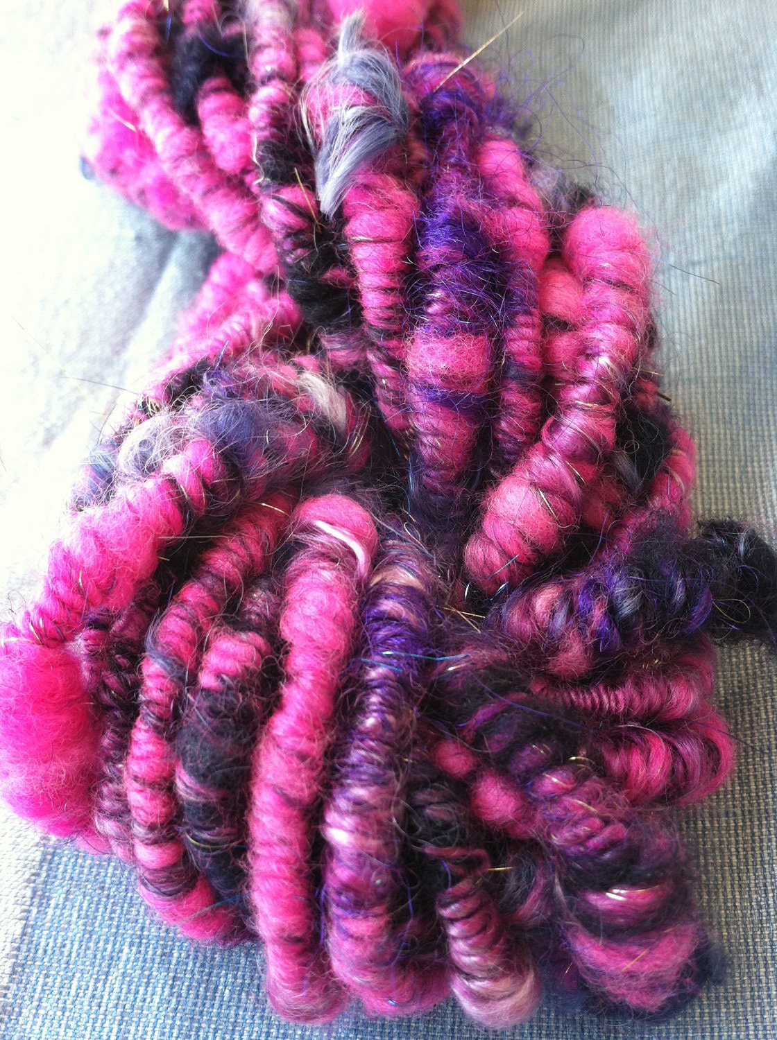 Handspun Art Yarn Supercoil Corespun - 16 yds, 2.4 oz, 4 WPI  - "At the Rave"
