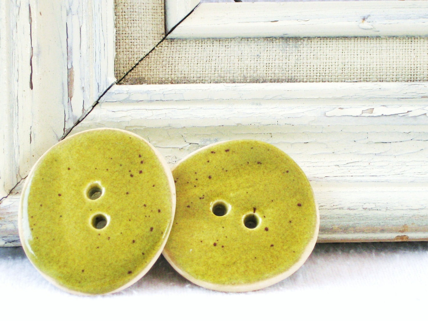 Large Ceramic Buttons - Olive Green Speckled - OOAK Eco Friendly Natural Gift