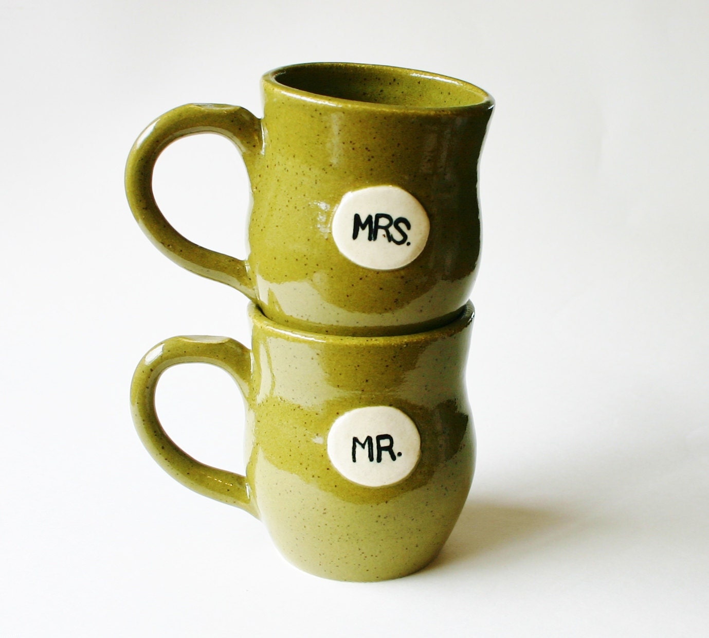 Mr & Mrs Personalized Mugs - Customize Both Sides - 2 Piece Set - Custom Name Wedding Gift - OOAK Hand Thrown Earthy