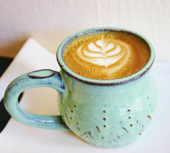 Stoneware Mug - Ceramic Coffee Cup in Aqua Mist OOAK - French Country Dinnerware - Ready to Ship