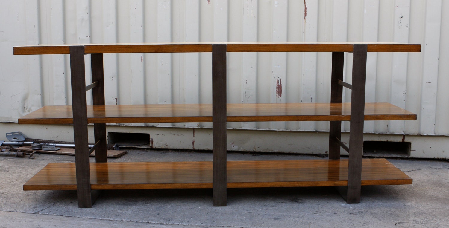 Vintage Distressed Steel and Wood Bookcase