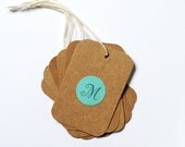 Wedding Favor Gift Tags Monogram Personalized Initial Blue Wedding