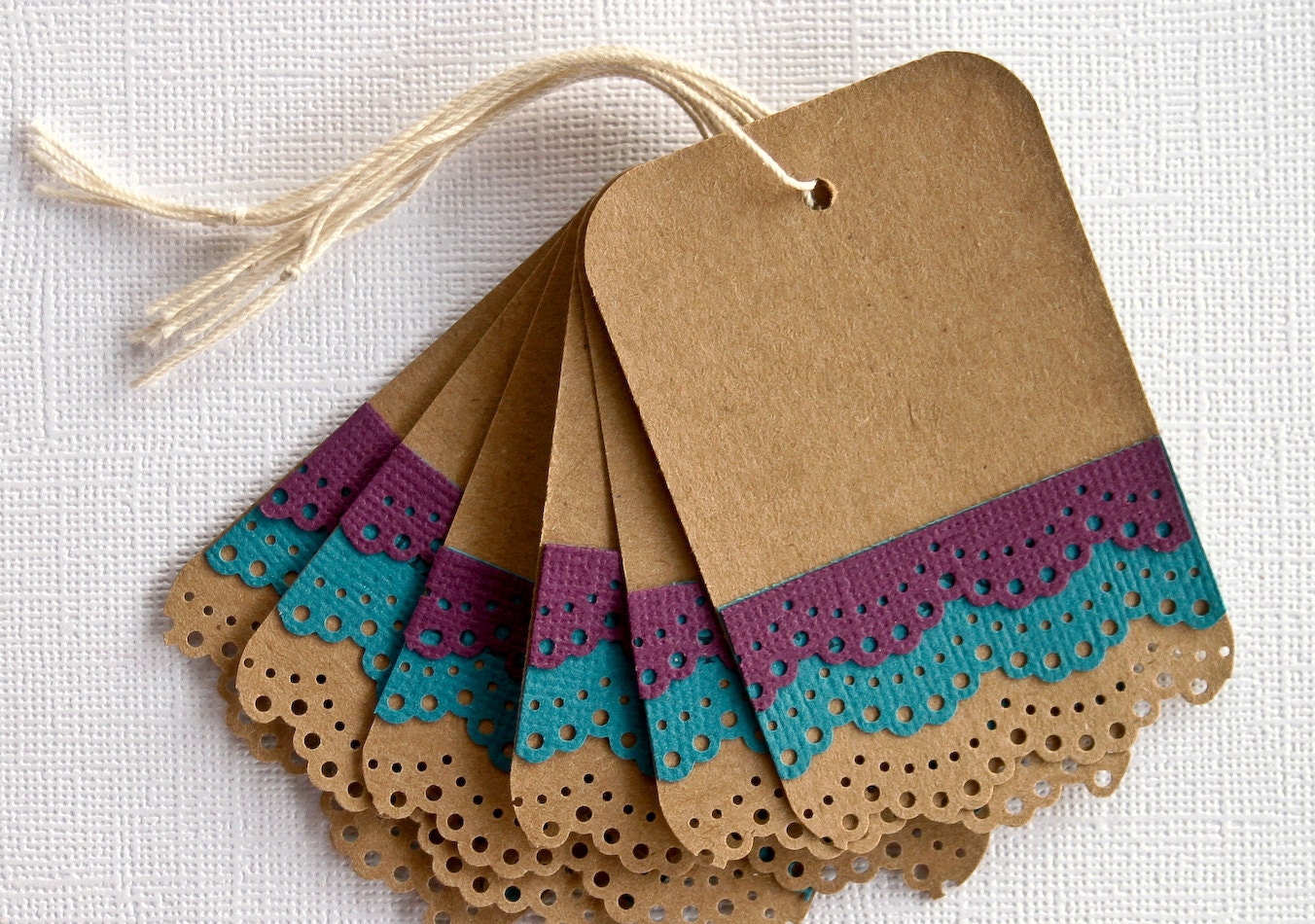 Wedding Favor Gift Tags with Peacock Lace Trim
