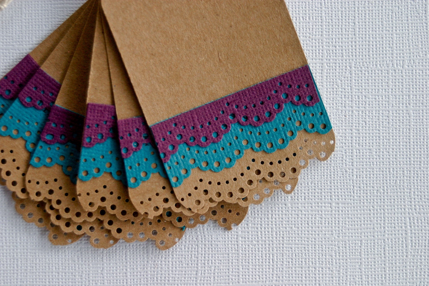 Wedding Favor Gift Tags with Peacock Lace Trim