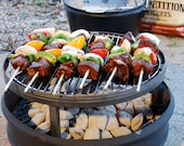 Campfire grate Stand with barbeque Grill, charcoal ash pan & handle. MADE to ORDER