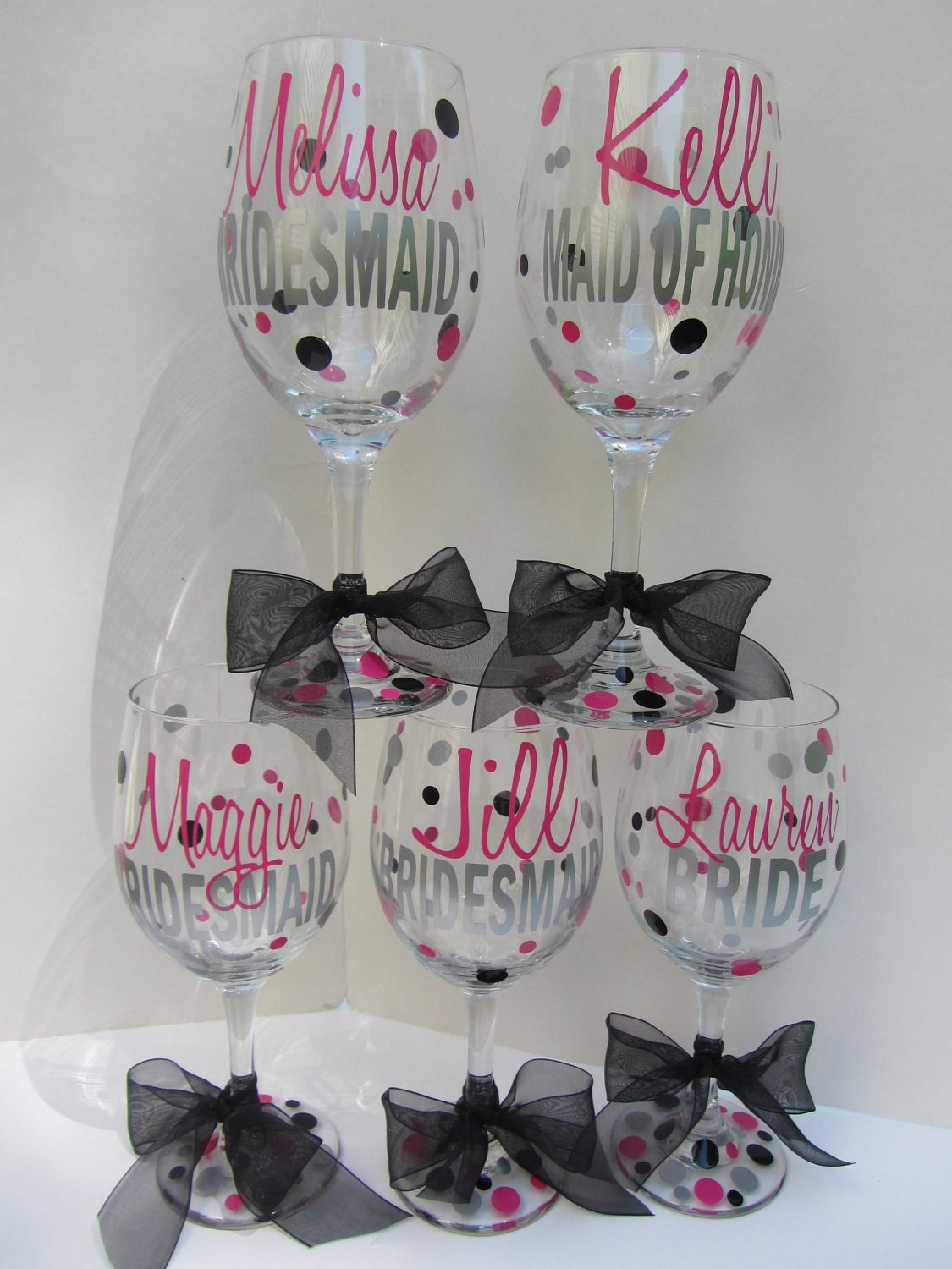 6 Personalized wine glasses- great for the wedding party, shower or bachelorette party