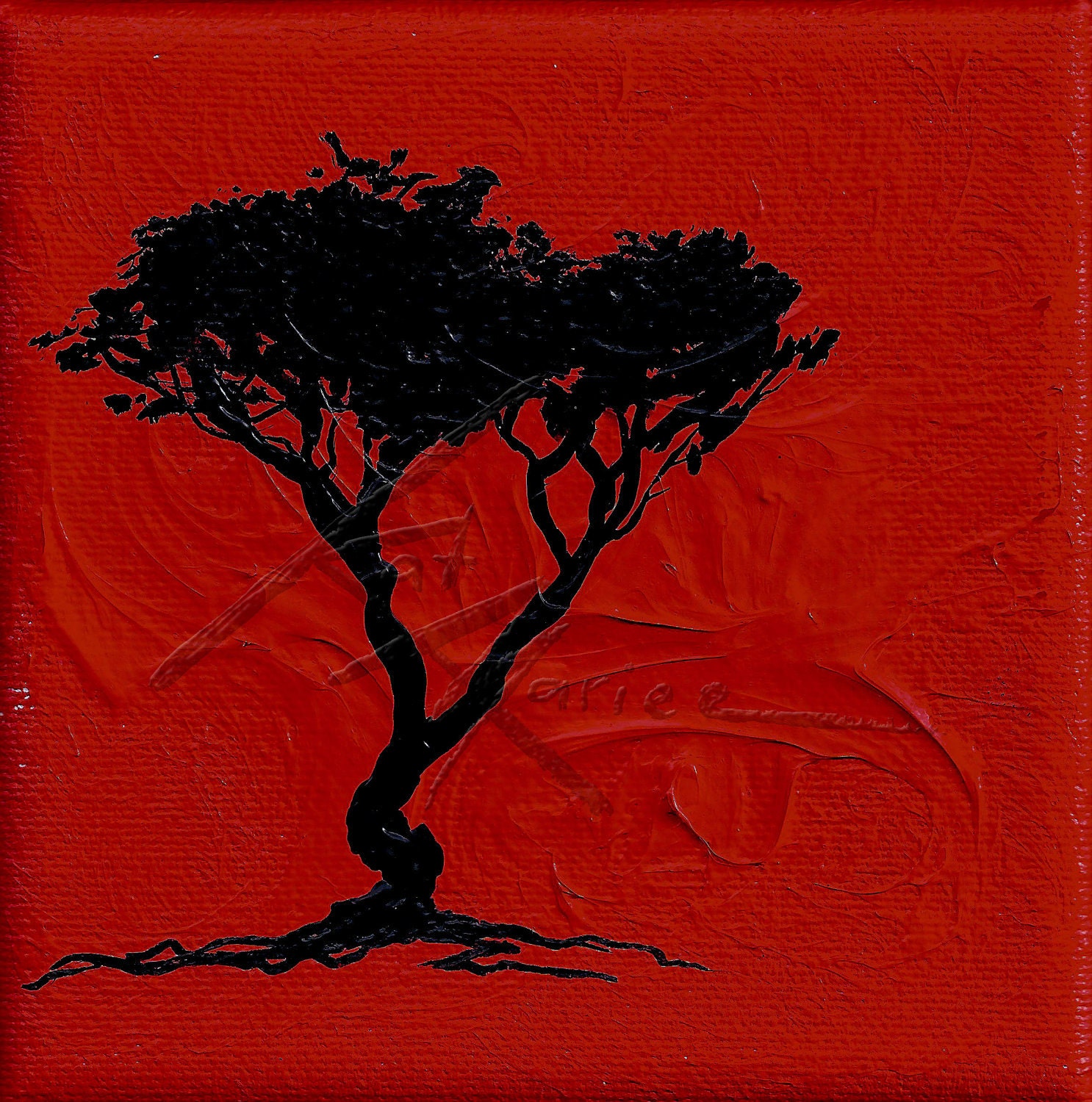 Original 4x4 Tree Painting - Red Whiskers