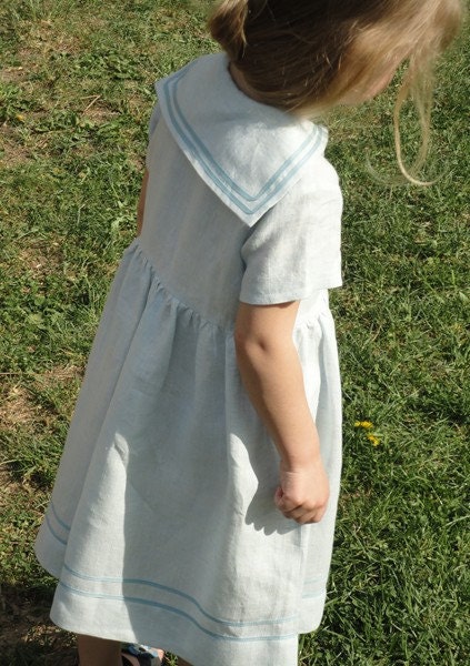 Vintage inspired Sailor linen dress for girl