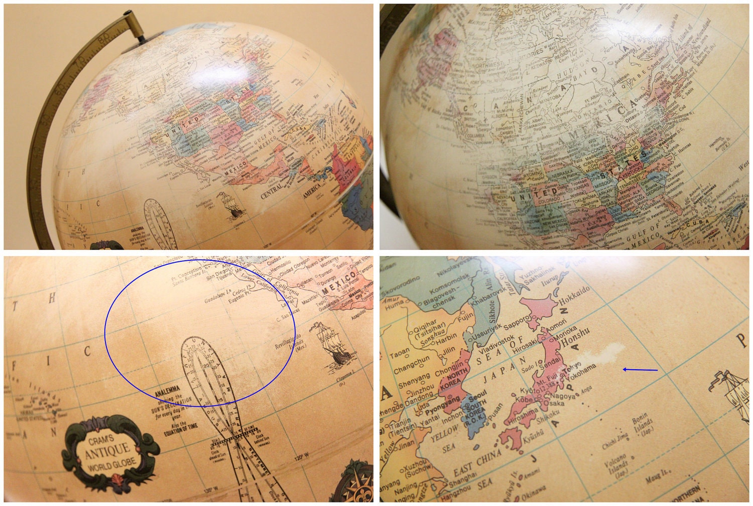 Vintage Cram's Antique Globe Lamp By The George F. Cram Company // Made in USA