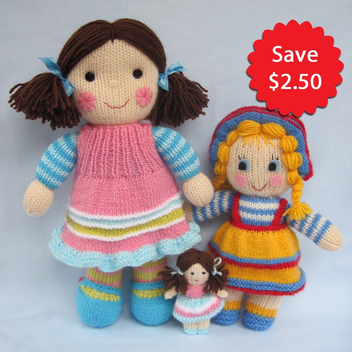 Maisie and Sunny Sally - 2 pattern deal - knitted toy dolls - INSTANT DOWNLOAD - PDF email knitting pattern - ePattern