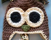 Crochet Baby Boy Owl Beanie Hat Infant Child Size Newborn - 12 Months
