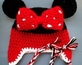 Baby Girl Crochet Minnie Mouse Beanie Hat SIZE NEWBORN-12 MONTHS