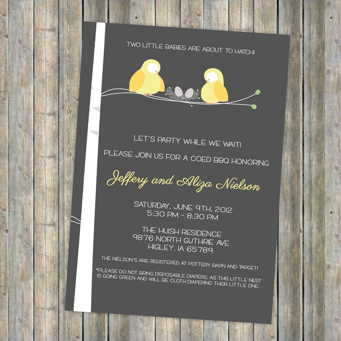 Twin baby shower, birds and nest couples baby shower  digital, printable file (any colors)