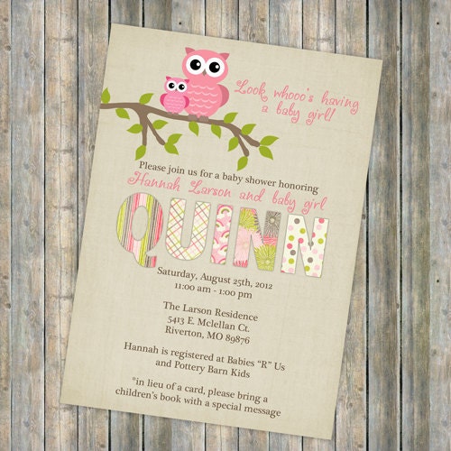 baby girl owl shower invitations, Digital, Printable file (any colors)