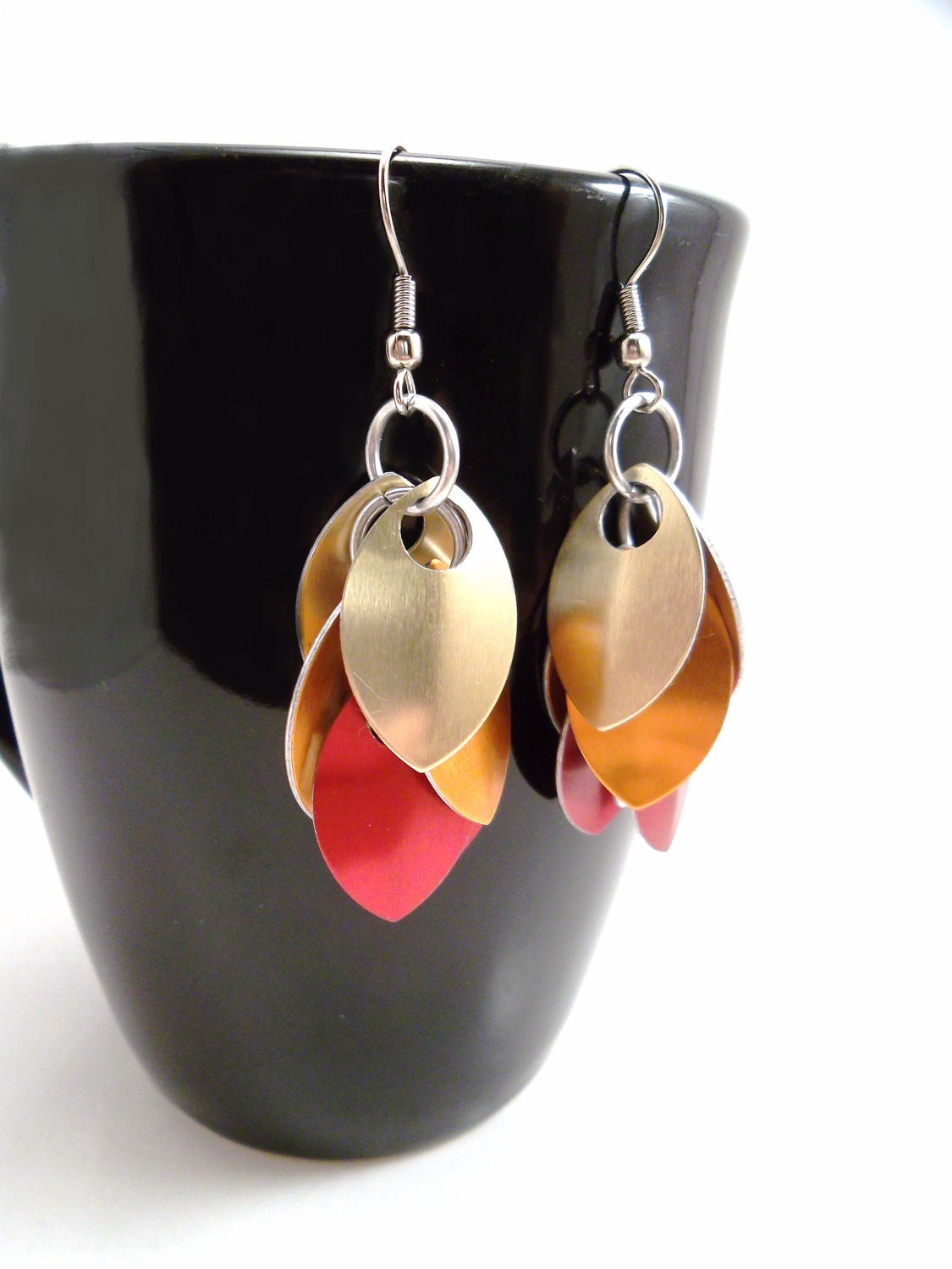 Dragon Scale Chainmail Earrings Fire Dragon Cluster