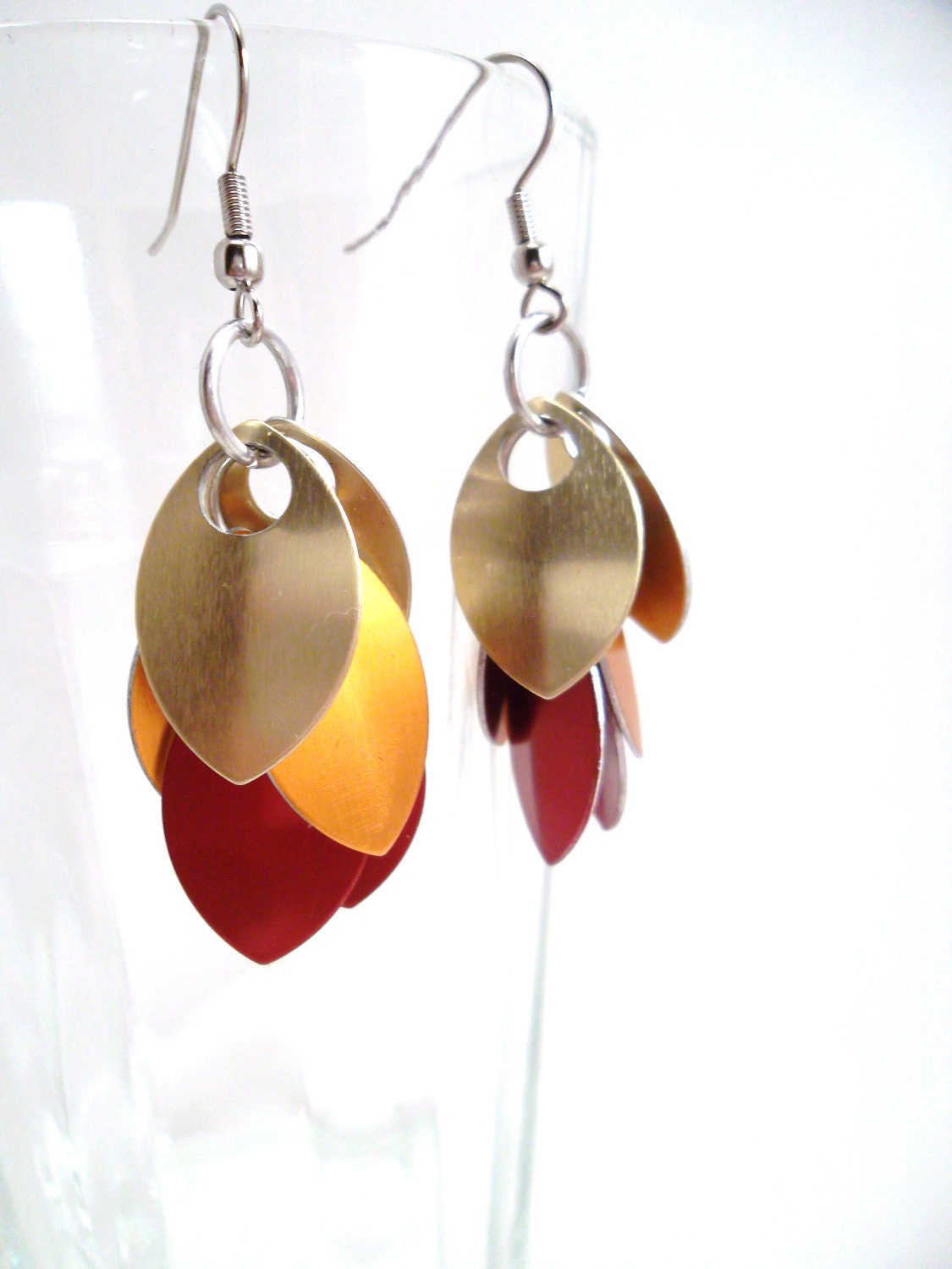 Dragon Scale Chainmail Earrings Fire Dragon Cluster