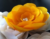 REESE - Canary Yellow Silk Rose Hair Clip / Fascinator with Ivory Glass Pearls