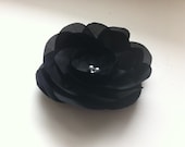 MILA - Black Silk Rose Hair Clip / Fascinator with Smoke Glass Pearls