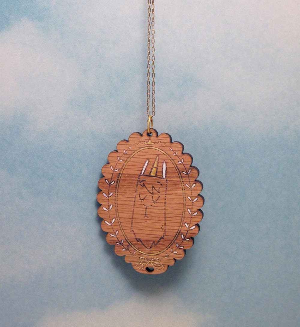 Hand Painted Wood Necklace - The Uncommon Fenwick, White and Gold