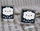 Glass Tile Hair Pins Bobby Pins Happy Rain Cloud Summer Showers Cute Kawaii Set of Two