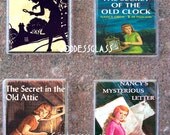 Glass Tile Magnet Set of 4-Nancy Drew Novel Detective Silhouette Mystery