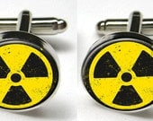 Silver Bezel CuffLinks Glass Round Radioactive symbol sign grunge Atomic