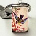 Domino Size Glass Metal Frame Key Chain-Victorian Bird Elegant Nature Pink