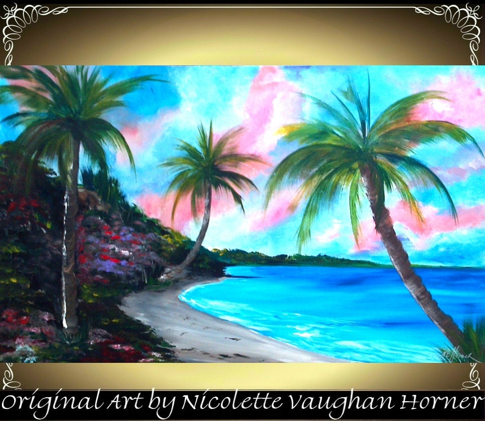 Large abstract Original  seascape oil painting in canvas 'Paradise Lost'   by Nicolette Vaughan Horner