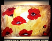 Large  Original Oil on canvas contemporary modern fine art   RED poppy  painting by Nicolette Vaughan Horner  36"