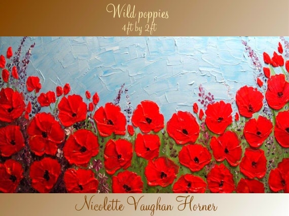 ORIGINAL X Large gallery wrap canvas modern mixed media Oil impasto Floral fine art painting by Nicolette Vaughan Horner