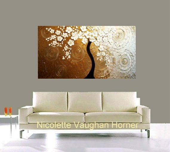 ORIGINAL XLarge 4ft x 2ft gallery wrap canvas-Contemporary impasto abstract floral painting by Nicolette Vaughan Horner Free ship