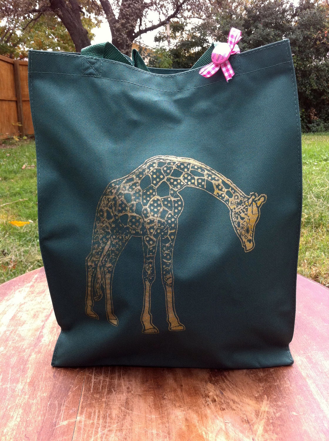 Forest Green Golden Giraffe Shopping Bag