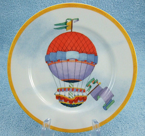 Hot Air Balloon MONTGOLFIERE Williams Sonoma Plate Salad Dessert  - Orange