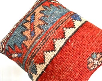 Kazak Rug Pillow - Kilim Pillows - Oriental Carpet - Decorative Throw Cushion