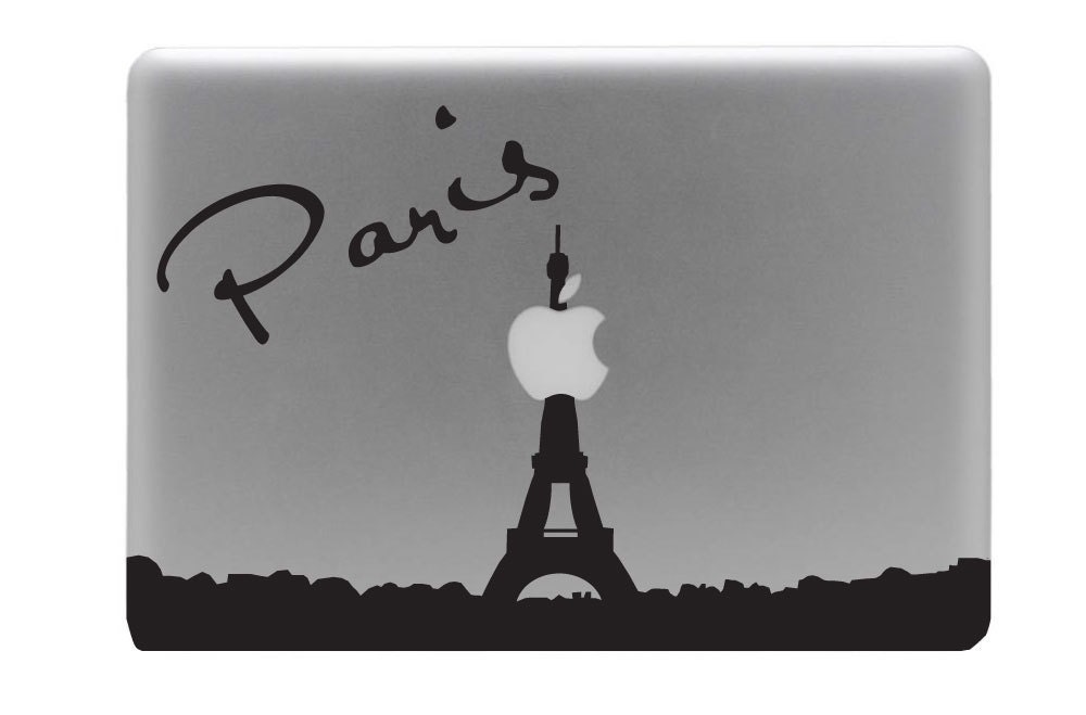 Paris Skyline Macbook Decal With Writing / Macbook Sticker / Laptop Decal