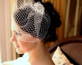 Crystal Head Piece and  White or Ivory Birdcage Veil Bridal Accessory Wedding Special Occasion Hair Accessories