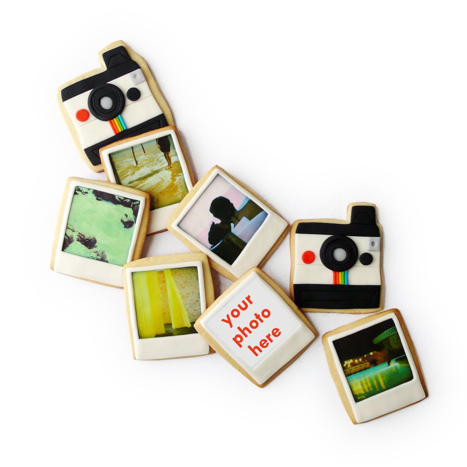 polaroid camera and custom photo cookies gift box (8 cookies)