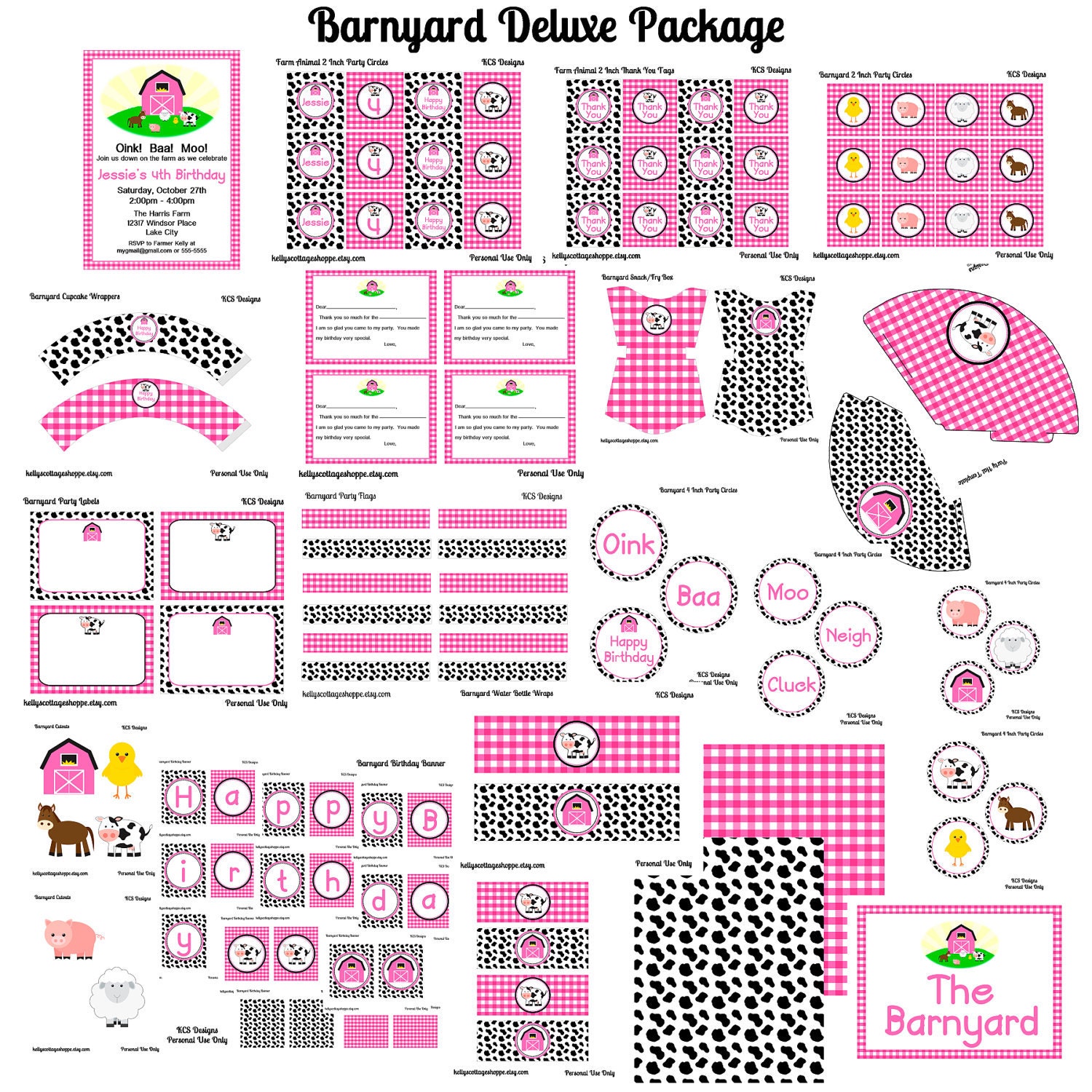 Custom, Printable Barnyard Pink- Deluxe Package Il_570xn