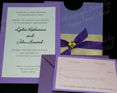 Custom Pocket Brad and Ribbon Wedding Invitations with  Response Card