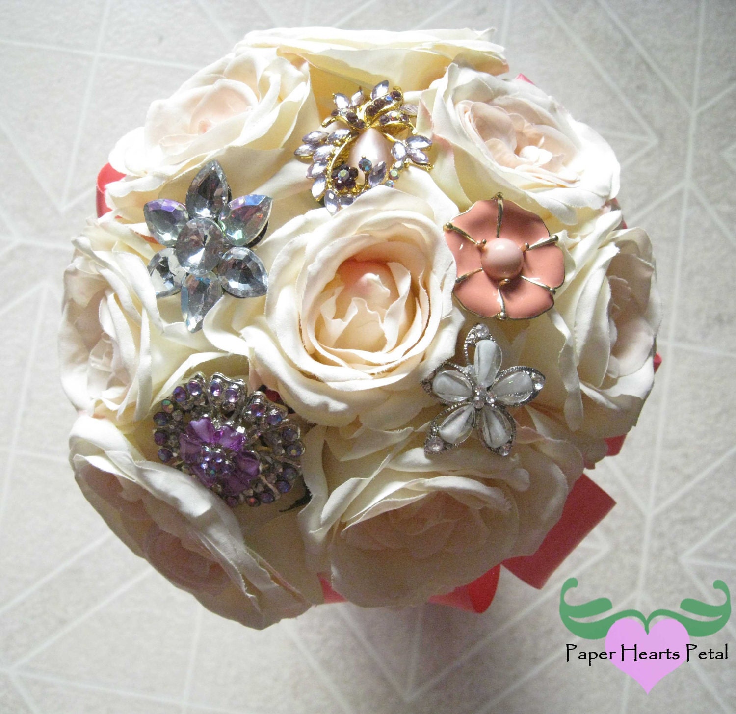 Hand-tied Silk Wedding Bridal Pink Rose Brooch Bouquet for Bride or Bridesmaid - Customize color of bouquet available