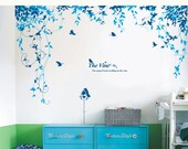 girl wall decal children wall decor baby room wall sticker office wall decal bedroom wall decal - Abstract Flowers with Birds