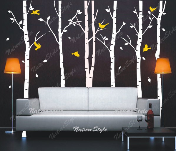 trees wall decal nursery wall decal baby wall decal children wall decal bedroom vinyl decal wall sticker-6 Birch Tree with Flying Birds and