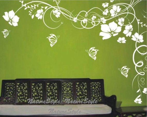 nursery wall decals flower vinyl wall decals Butterflies wall decals office decal children wall decal-White-White Flower with Butterflies